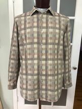 Men's Tasso Elba Long Sleeve Size XL Neutral Plaid Shirt - $15.99