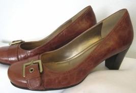 ECCO Caramel LEATHER w Buckle Detail Round Toe Chunky Heels Career Wear ... - $49.99