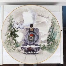 Pottery Barn 10&quot; Nostalgic Santa Christmas Winter Forest Train Dinner Plate - £21.80 GBP