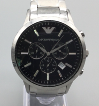 Emporio Armani Chronograph Watch Men Silver Tone 43mm Date New Battery 7.5&quot; - £50.03 GBP