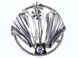 1940&#39;s Hobe Sterling Modernist brooch with flowers - £136.28 GBP