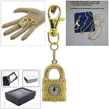 Pendant Watch Pocket Watch Gold Color Locket 2 Ways Use Necklace Key cha... - £15.97 GBP