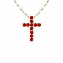 ANGARA Flat Prong-Set Ruby Cross Pendant Necklace in 14K Solid Gold | 18&quot; Chain - £433.52 GBP