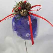Purple Feathers Ornament New Square Glass Red Ribbon Pine Cones Hand Decorated C - £11.67 GBP