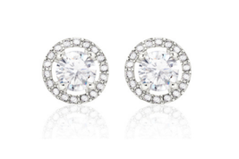 Crystals by Swarovski Halo Earrings In Rhodium Overlay 3 Carat T.W. Stud Back - £35.44 GBP