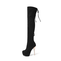 fashion shoes woman pointed toe suede leather over the knee boots women platform - £62.81 GBP