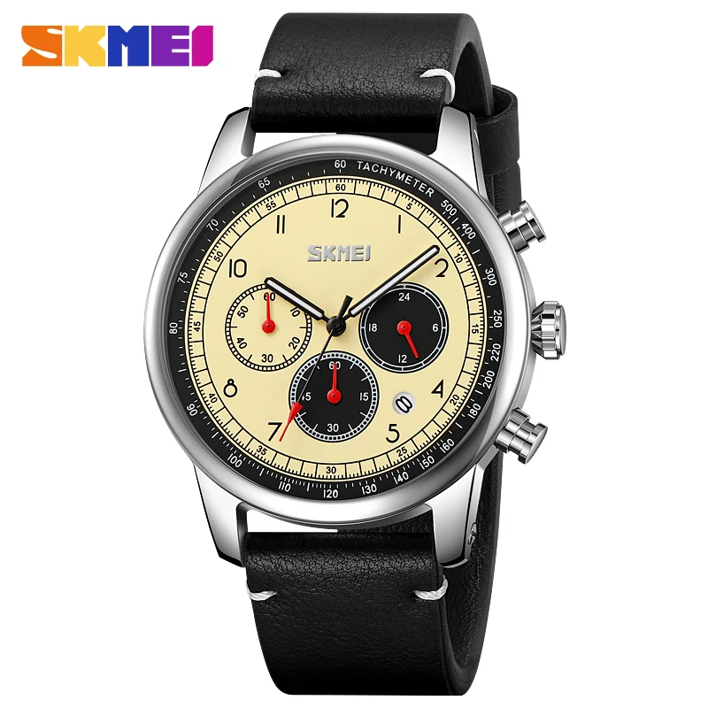  Fashion Stopwatch Watch Mens Casual Leather Strap  Waterproof Date Week Clcok M - £88.47 GBP