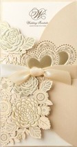 25 Pcs Gold Wedding Laser Cut Invitation Cards Rose Heart Greeting &amp; Envelopes - £33.07 GBP