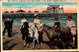 White Border POSTCARD-CHILDREN Enjoying Their Pony Rides Atlantic City NJ-BK48 - £4.74 GBP