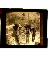 Magic Lantern Glass Slide Carrying Goods in the Alps Switzerland Keyston... - $29.69