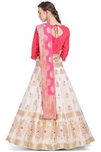 Women Lehenga Choli &amp; Dupatta Semi-Stitched Wedding Party Free Size White Pink - £29.97 GBP