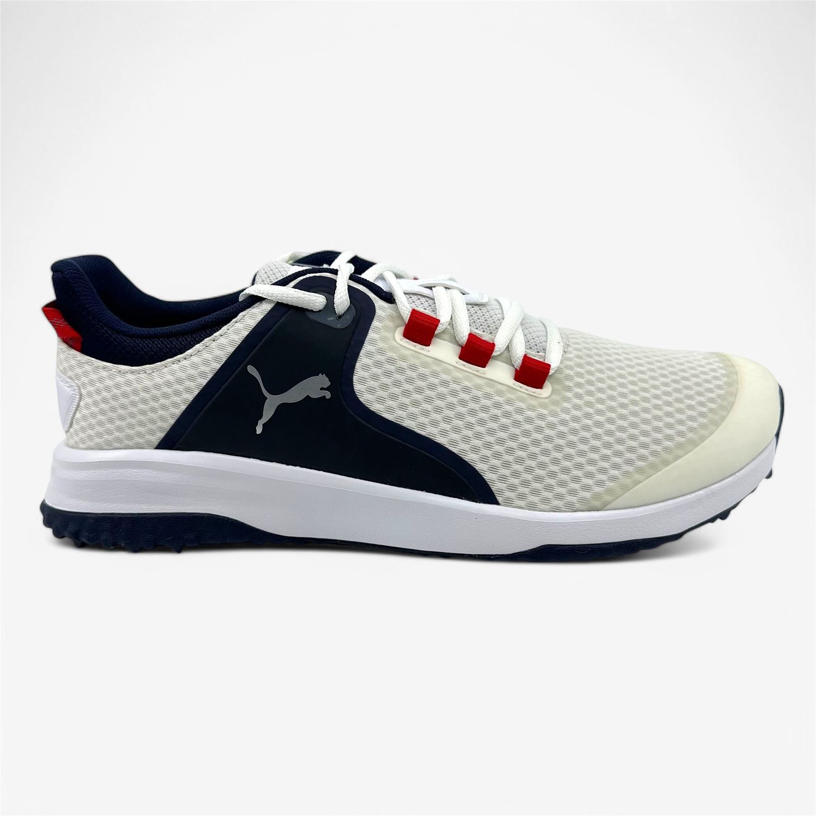 PUMA Fusion Grip White Silver Navy Mens Spikeless Golf Shoes - $74.95