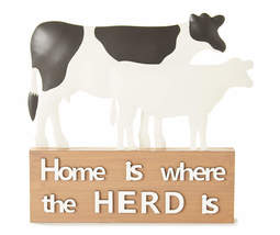 NEW Home Is Where The Herd Is Cows Tabletop Decorative Sign metal &amp; wood 9x9.5&quot; - £9.86 GBP