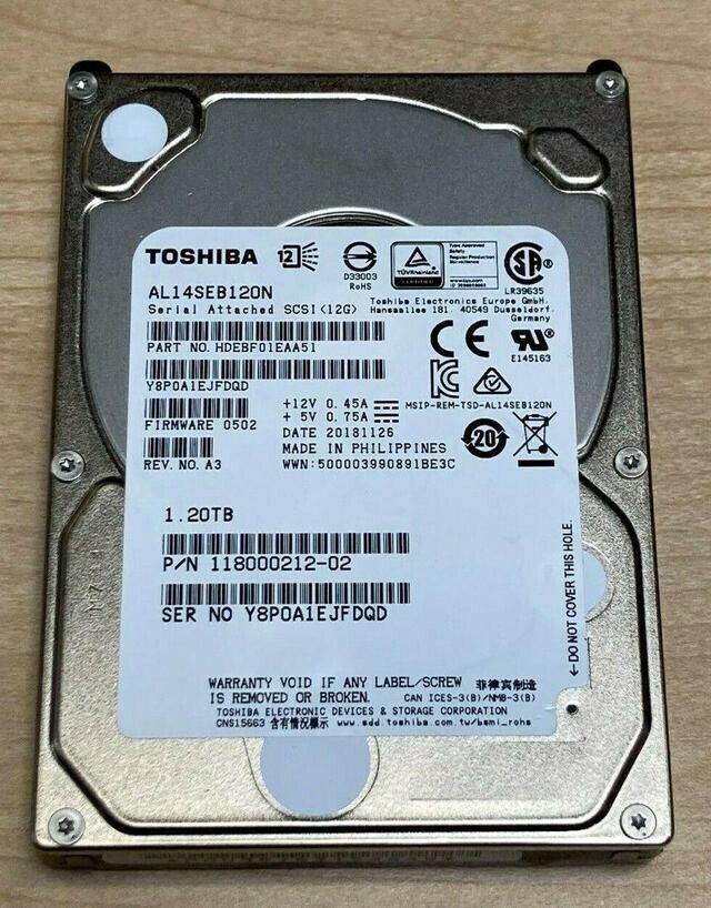 AL14SEB120N Toshiba 1.2TB 10K RPM 12Gbps 2.5" SAS HDD Hard Drive - £185.40 GBP