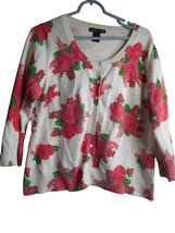 Pink White Floral Button front Cardigan Sweater Preswick &amp; Moore 100% co... - $186.00 MXN