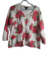 Pink White Floral Button front Cardigan Sweater Preswick &amp; Moore 100% co... - $10.00