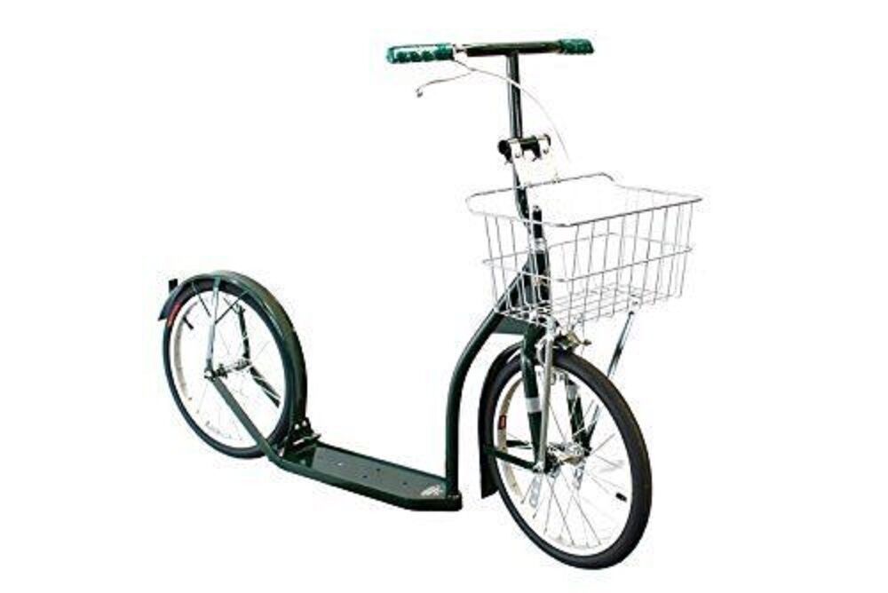 16&quot; AMISH KICK SCOOTER ~ DARK GREEN ~ Foot Bike w/ Basket &amp; Brakes MADE ... - $329.27