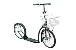 16&quot; Amish Kick Scooter ~ Dark Green ~ Foot Bike w/ Basket &amp; Brakes Made In Usa - £264.63 GBP