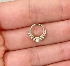 Paisley  14K Solid Gold Septum Ring 16G | CZ Opal Dainty Septum Clicker ... - $172.04+