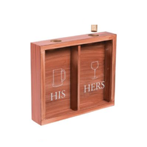 NEW His &amp; Hers Beer Caps &amp; Wine Corks Dual Compartment Wood Shadow Box - $14.95