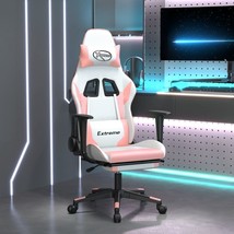 Gaming Chair with Footrest White and Pink Faux Leather - $189.49