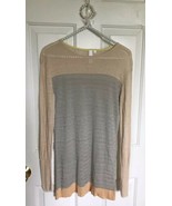 Si-Iae Women’s Long Sleeve Sweater SMALL S Linen color block stripe tan ... - £14.66 GBP