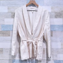 H&amp;M Floral Jacquard Tie Waist Blazer Cream Lined Pockets One Button Wome... - £31.06 GBP