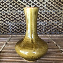 Vintage Glazed Ceramic Bud Vase Brown Crackle MCM Mid Century Hand Paint... - £17.33 GBP