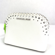 Michael Kors Cosmetic Bag Cindy Scalloped Perforated White Leather Zip Small M1 - £55.37 GBP