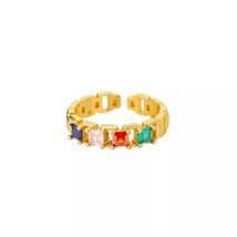 Rainbow Ring Wedding Band for Women |Gold Plated Emerald Cut Rainbow Mul... - $25.93