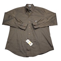 Haggar Shirt Mens Small Brown Striped No Iron 100% Cotton Button Down - £14.61 GBP