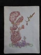 Vtg. Precious Moments Girl w/BUTTERFLY Cross Stitch Panel - 6.5&quot; X 9.5&quot; Design - £9.38 GBP