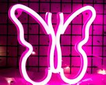 NEW Pink Butterfly Neon Sign LED Light USB or battery power 9 x 7.5 in. ... - $7.50