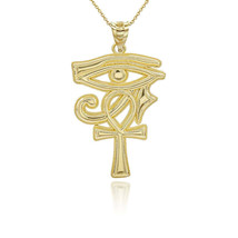 10K Solid Gold Eye of Horus Ankh Cross Pendant / Necklace - Yellow, Rose, White - £189.53 GBP+