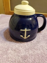 Ceramic Stoneware Nautical Cup Mug with Lid Anchor Ocean Sea  - £23.72 GBP