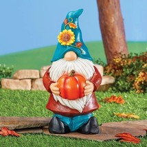 Pumpkin Harvest Male Garden Gnome with Sunflower Hat Garden Statue Home Decor - £20.65 GBP