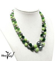 Vintage Green Pearl &amp; Glass Bead Double Strand Necklace - Japan - 15&quot; - ... - £18.80 GBP