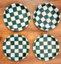 Set Four Wbach 7.75&quot; Salad Plates Green Check Checkered Waechtersbach Japan - £37.20 GBP