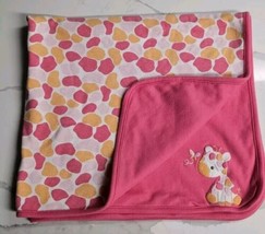 Gymboree Pink Orange Giraffe Jolly Baby Swaddle Blanket 2016 Cotton Embroidered - $56.38