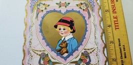 1920s VALENTINE CARD &amp; ENVELOPE Unused CUTE GIRL &amp; TEDDY BEAR NOS Die Cu... - £8.99 GBP