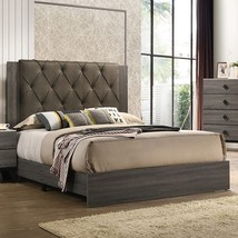 Wood Cal King Bed With Dark Grey Finish Padded Headboard. - £196.23 GBP