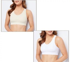 AnyBody Rib Knit Seamless Cozy Lounge Bralette Set of 2 (White/Pearl, S) A463824 - $16.36