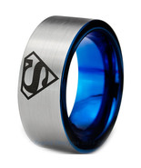 Tungsten Carbide Blue Silver SuperMan Wedding Band Ring - Price for one ... - £31.96 GBP