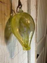 Handblown Green Glass Bulbs Globe Hanging Light Hummingbird Feeder Decor... - $50.49