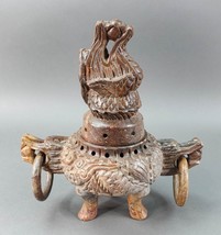 Old Chinese Carved Stone Foo Dog Dragon Lion Tripod Censer Incense Burner 10&quot; - £598.40 GBP