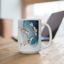 Koi Fish Coffee Mug Spirit Animal Japanese Waves Geometric Pattern Ceramic 15oz - £19.01 GBP