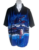 ODO Men&#39;s Short Sleeve Button Down Dragon Car Polyester Shirt Black Blue... - £11.83 GBP