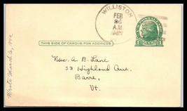1947 US Postal Card - Williston, Vermont to Barre, Vermont A26 - £2.37 GBP