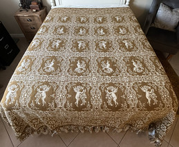 Vintage Reversible Wool Coverlet Tassels Handwoven Cherubs - $148.00