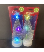 Cobblestone Corners Miniatures 7” LED Snow Flocked Trees w/ STAR Set Of ... - $11.29